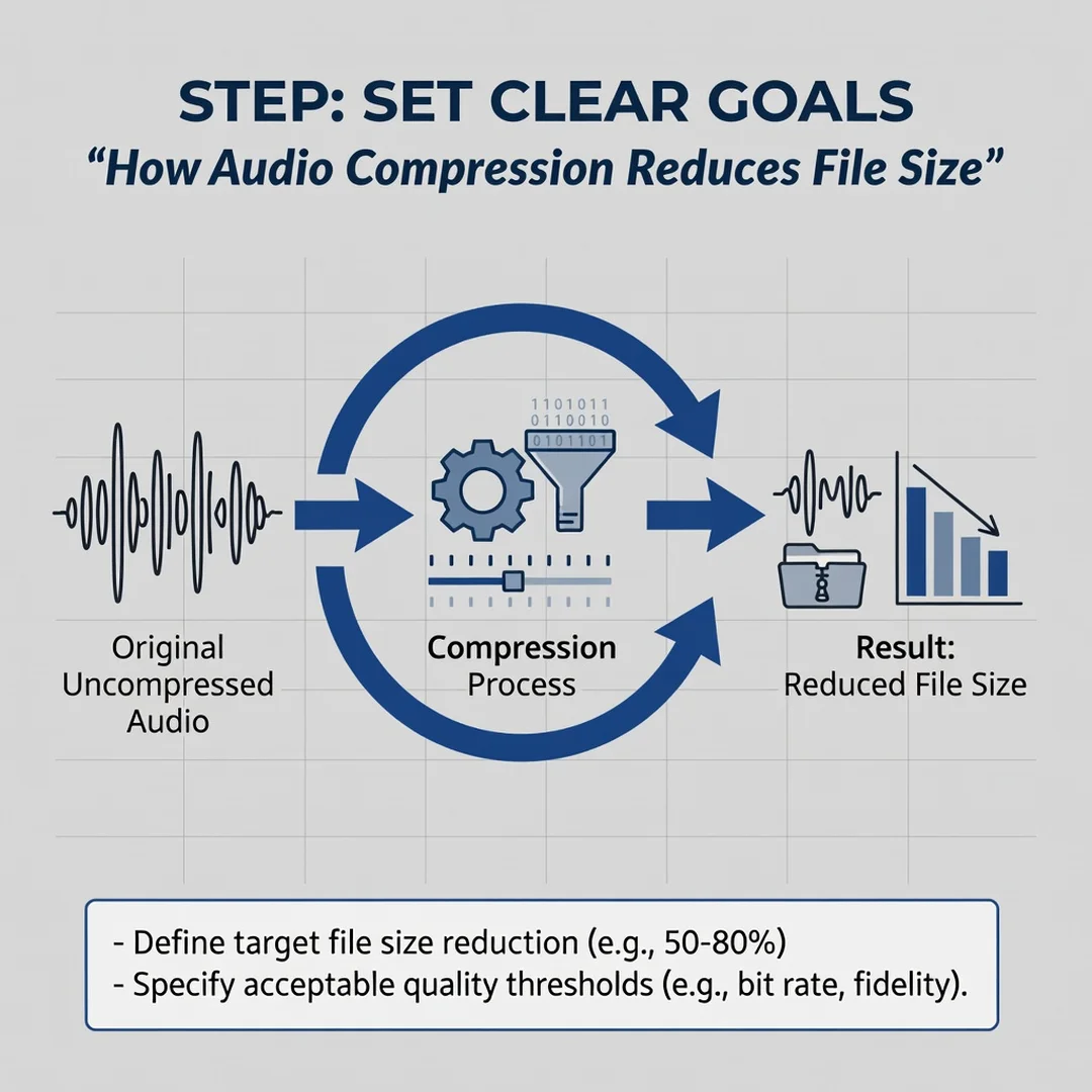 Step 3: Illustration for step: Set clear goals related to How Audio Compression Reduces File Size, professio
