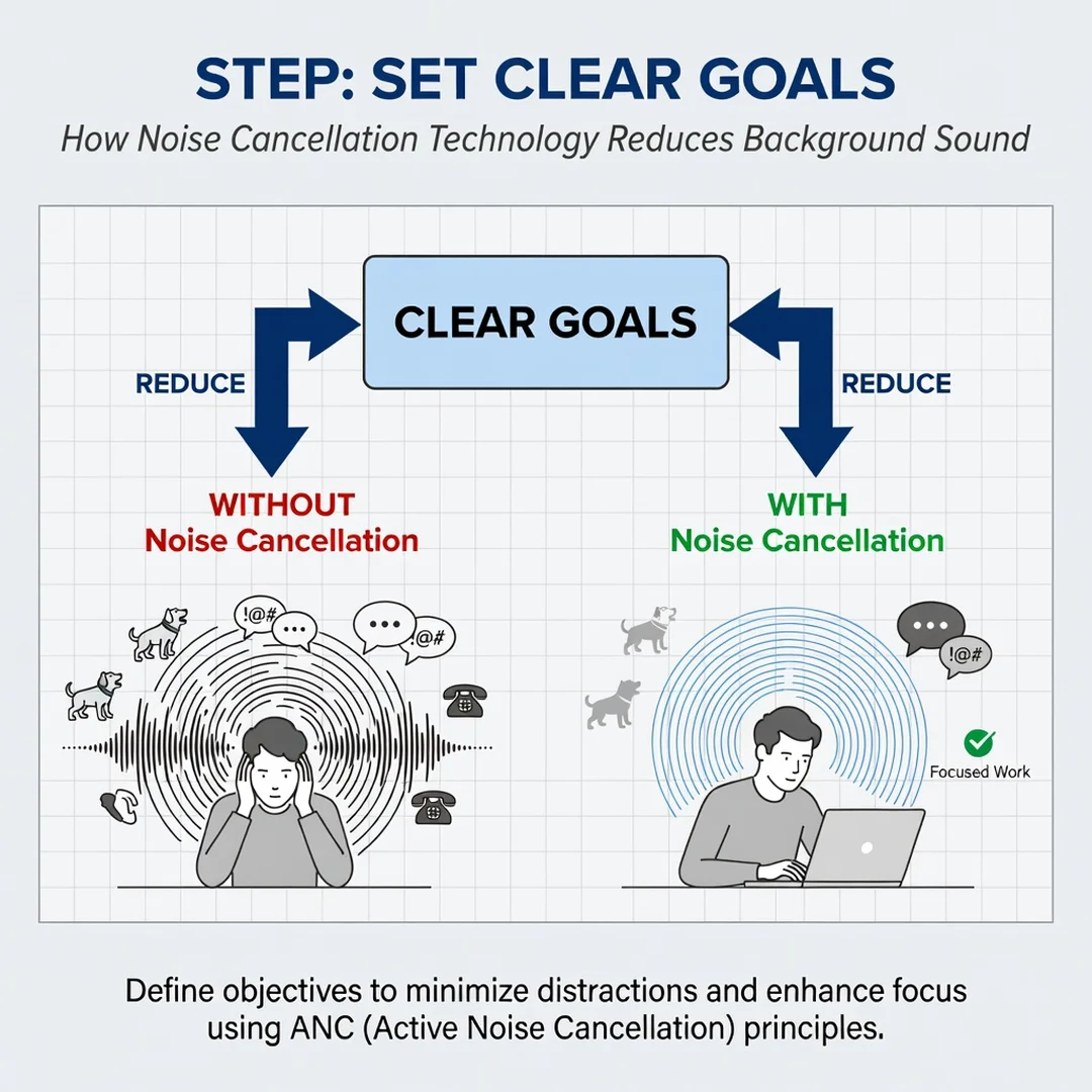 Step 3: Illustration for step: Set clear goals related to How Noise Cancellation Technology Reduces Backgrou