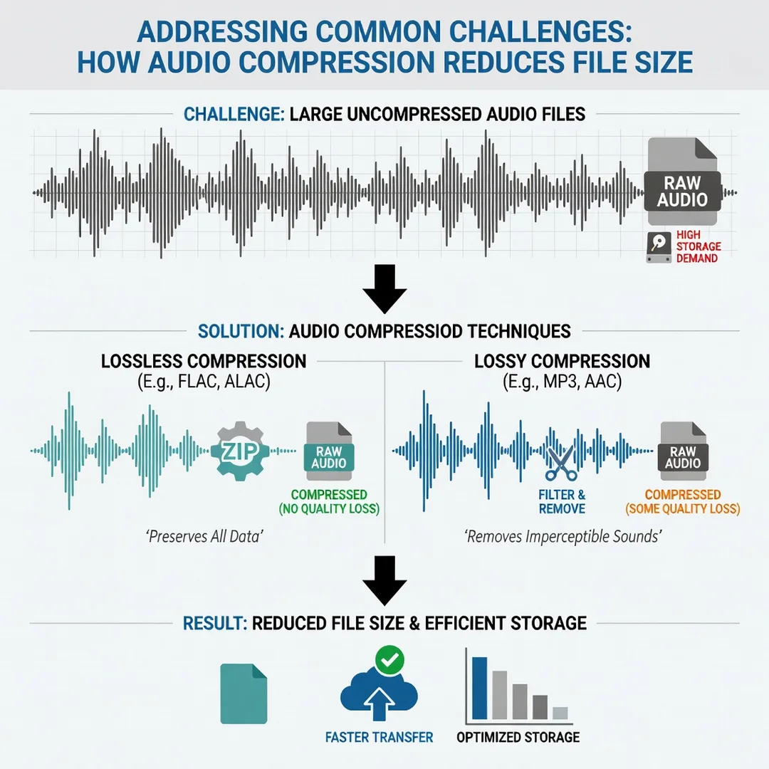 Step 7: Illustration for step: Address common challenges related to How Audio Compression Reduces File Size,
