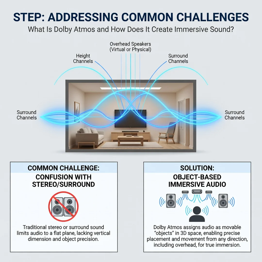 Step 7: Illustration for step: Address common challenges related to What Is Dolby Atmos and How Does It Crea